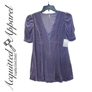 Free People Violet Fog Puff Short Sleeve Velvet Dress Size 5